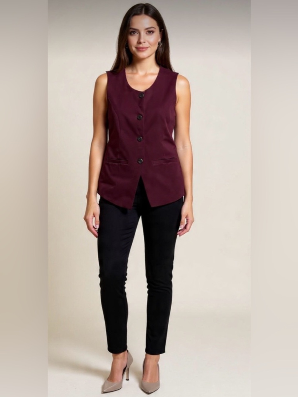 OGL NWT Sleeveless Button Front Vest in Deep Burgundy Size L